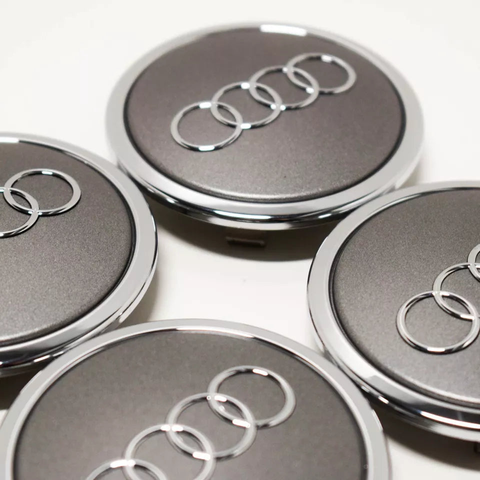 4x 69mm Audi Wheel Centre Caps – Grey Hub Emblems A4 A6