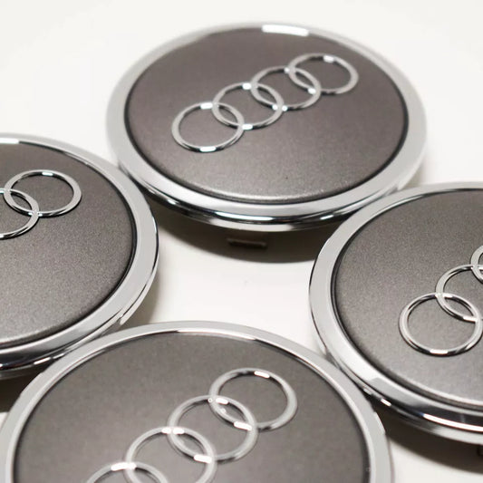 4x 69mm Audi Wheel Centre Caps – Grey Hub Emblems A4 A6