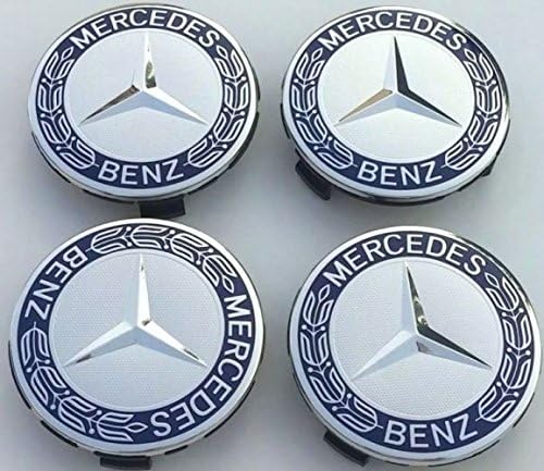 4x 75mm Mercedes Wheel Centre Caps – Blue Star Emblem