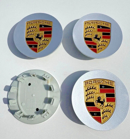 Porsche Wheel Centre Caps 76mm – Gloss Silver | Set of 4