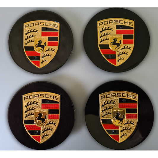 Porsche Wheel Centre Caps 76mm – Gloss Black | Set of 4