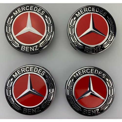 4x 75mm Red Mercedes AMG Wheel Centre Caps – Alloy Hub Badges